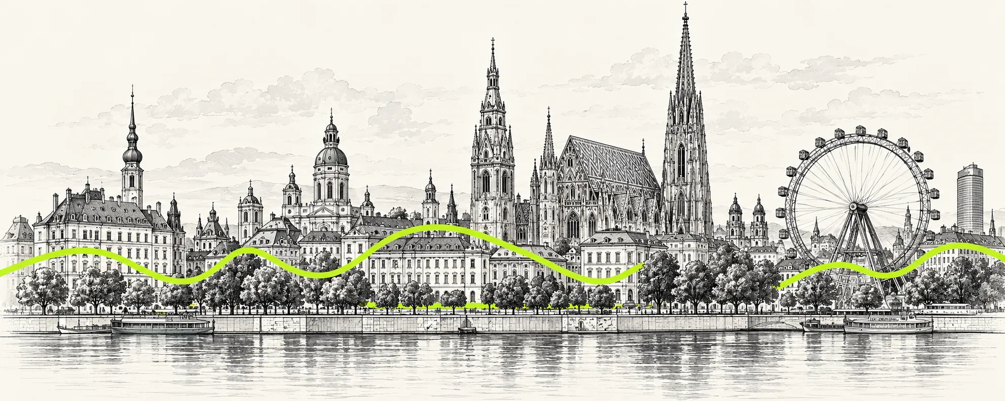 Illustration der Wiener Skyline – Abfluss Wien